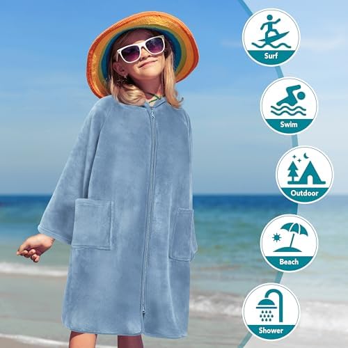SUN CUBE Kids Hooded Towel Robe, Zip-Up Fleece Swim Cover Up, Ages 7-12 - Image 5
