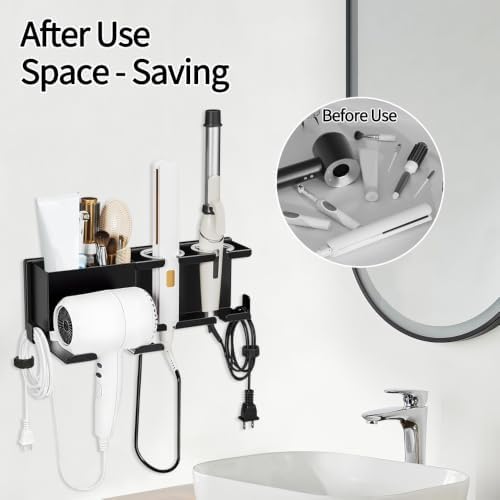 Hair Dryer Holder Wall Mount, Hair Tool Organizer with 3 Cord Organizers - Image 5