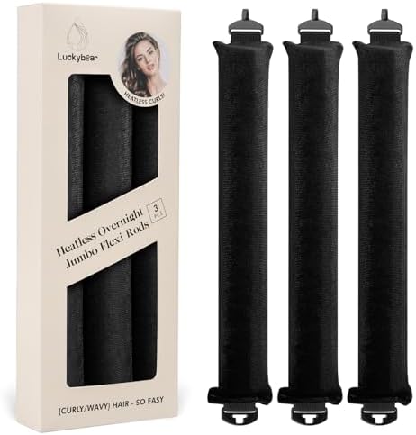 Luckybear Heatless Curls Overnight, Jumbo Curling Flexi Rods, 3PCS Black by Luckybear