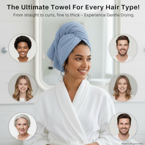 2-Pack Microfiber Hair dring Towel | 50% Faster Drying, Ultra Absorbent & Frizz Control | for Long/Curly Hair | 40 * 11" Large Size | Travel Gym Home Use(Bule,White) - Image 7