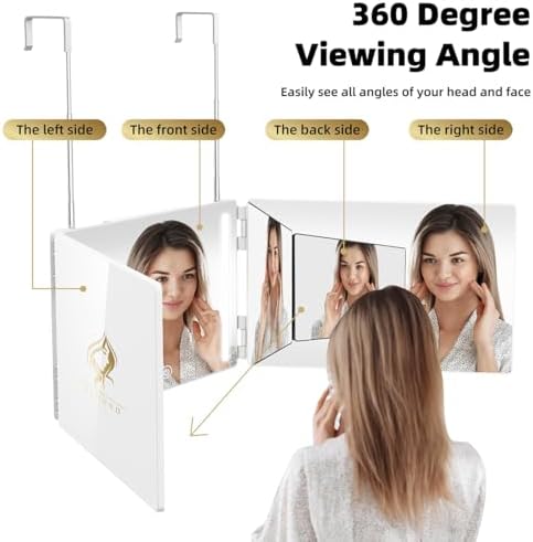 LED 3 Way Mirror to See Back of Head 360 Mirror for Women for Braiding Hair Telescoping Hooks Anti-Fog HD Glass Three Way for Self Hair Cutting Makeup Trifold - Image 3