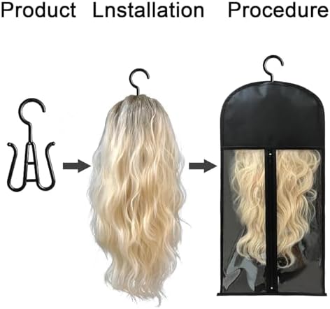 Wig Hangers Set - Premium Dust-Proof Wig Storage Bags with Hooks for Hair Extensions, Wig Organizer for Wig Bags Storage with Hanger,Space-Saving Wig Storage Solution(6PCS Black & 6PCS Hot Pink) - Image 7
