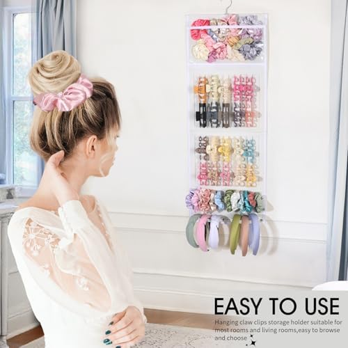 SNOWSTAR Hair Claw Clip Organizer, Large Transparent Bag for Scrunchies Holder and Hair Ties Organizer with Women Girls, Hair Accessorie Hanging Storage Home Decor Wall, Door - Image 4