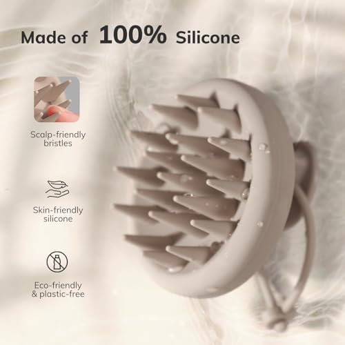 Sndyi Silicone Scalp Massager Shampoo Brush, Hair Scrubber with Soft Silicone Bristles, Scalp Scrubber/Exfoliator for Dandruff Removal, Wet Dry Scalp Brush for Hair Growth & Scalp Care, Khaki - Image 2