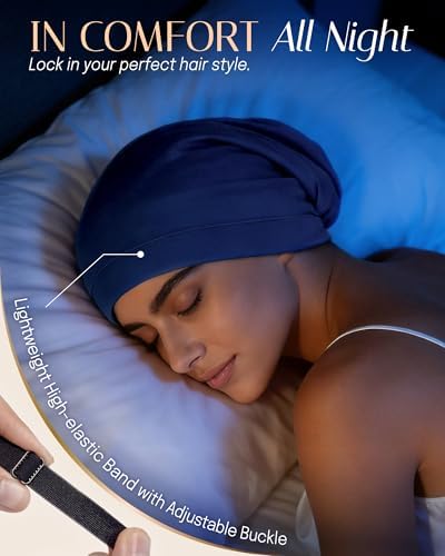 OLESILK 100% Mulberry Silk Bonnet for Sleeping Women, Hair Wrap for Curly Hair Care, Real Silk, Not Satin, Navy - Image 4