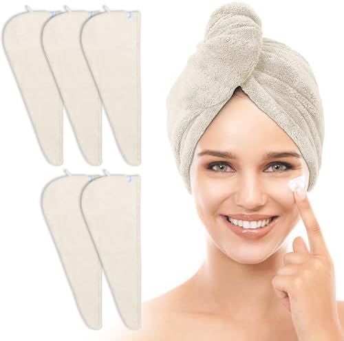 TENSTARS Hair Towel Wrap for All Hair Types, 5 Pack Microfiber Turban by TENSTARS