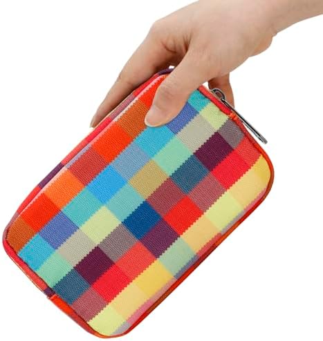 E-Tree Cute Small Makeup Bag, Cosmetic Toiletry Skin Care Make up Little Items Pouch for Purse,Zipper Mini Tech Charger Cable Electronic Organizer Case,Travel Accessories,Checkered Colorful - Image 6