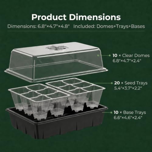 Gardzen 10 Pack Push-Up Seed Starting Tray, Pop Up Plant Germination Trays, Seed Starter Kit with Adjustable Humidity Vented Dome, 6.6" x 4.5", Total 120-Cell, Clear - Image 6
