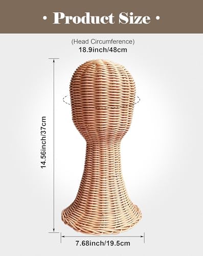 CHADWICK 18.90-Inch Rattan Mannequin Head Stand, 14.57-Inch Tall - Image 3