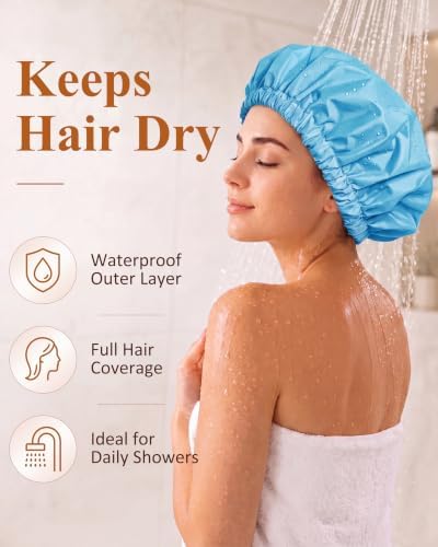 Edoneery Shower Caps for Women Reusable Waterproof, Shower Hair Cap - Image 2