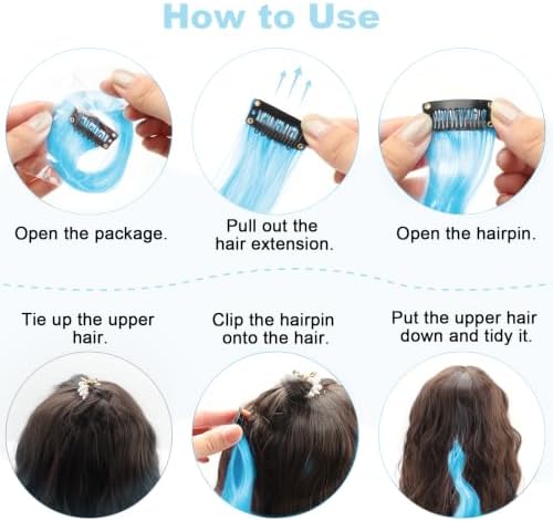 10 PCS Light Sky Blue Hair Extensions, Curly Wavy Synthetic Hair Clip in - Image 3