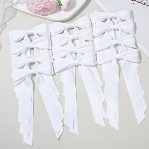 12PCS White Hair Bows, Large Ribbon Bow Hair Clips for Girls Women Cute Ponytail Holder Accessories for Toddlers Kids Teens - Image 2