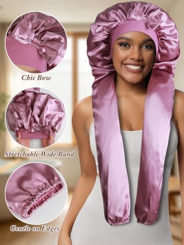 2pcs Satin Pantyhose Bonnet for Braids, Long Hair Bonnet for Women Sleeping - Image 3