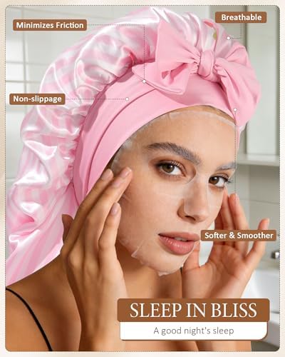 AWAYTR Long Satin Bonnet for Sleeping, Women Two-Tone Reversible Sleep Cap - Image 6