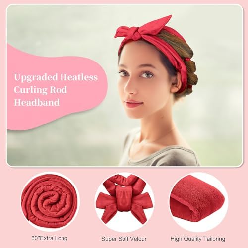 Heatless Curling Rod Headband, 60 Inch Extra Long, Red - Image 5