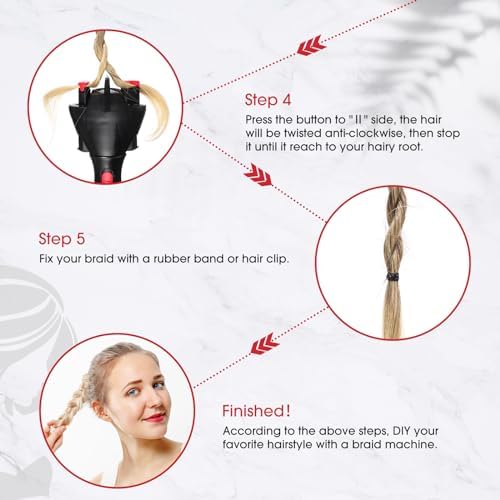 Gisafai Automatic Hair Braider Set DIY Styling Hair Twister with Rat Tail Comb, Crocodile Clips and 800 Pieces Mini Rubber Bands Tool Styler for DIY Styling - Image 5