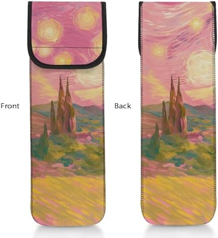 Heat Resistant Neoprene Curling Iron Holder Cover Bag Flat Iron Travel Case for Hair Tools Organizer Bag or Travel Daily Use,Pink Starry Sky 15 x 5 Inches Long-Term Use - Image 3