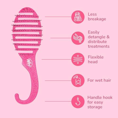 Wet Brush Shower Hair Brush Detangler-Exclusive Ultra-soft IntelliFlex Bristles-Minimizes Pain And Protects Against Split Ends and Breakage-Comb For Women,Men,Wet&Dry Hair-Pink Glitter (Pack of 2) - Image 4