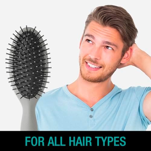 CONAIR Men Hair Brush, Men’s Detangler Brush for Everyday Brushing and All Hair Types, Flexible Cushion Base with Ball-Tipped Bristles Won’t Snag or Pull, Slate Gray - Image 4