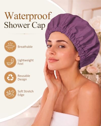 Edoneery Shower Caps for Women Reusable Waterproof, Shower Hair Cap - Image 3