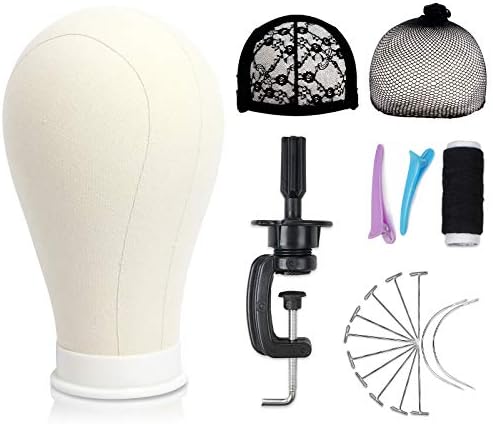 23 Inch Canvas Block Mannequin Wig Head With Stand for Styling Manikin Set by Bileaf