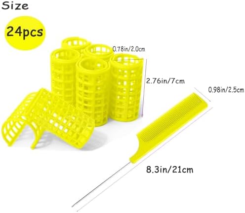 24PCS Plastic Heatless Hair Rollers Set 2.0cm/0.8in Yellow Self Grip Snap on Rollers Hairdressing Curlers Tools for DIY Hairdressing Hair Salon - Image 2