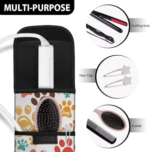 Ohuysud Dog Paws Neoprene Curling Iron Storage Bag Curling Iron Case Heat-Resistant Flat Iron Holder Protector Straightener Holder Mat for Travel Home Daily Use - Image 7