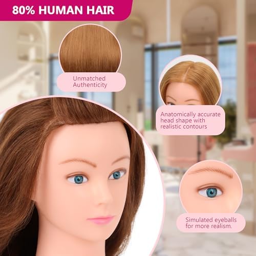 28" Mannequin Head 80% Human Hair Styling Practice with Clamp & Tools (613) - Image 4