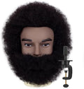 6"Afro Male Mannequin Head with Beard 100% Human Hair Curly Hair 4A Type for Hairdresser Training Head Cosmetology Afro Hair Manikin Head for Practice Styling Cornrow Braiding with Clamp Stand by DIRUISI