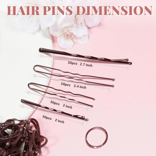 IKOCO 415pcs Bobby Pins Set, U Pins with Hair Ties and Hair Net, Brown - Image 3