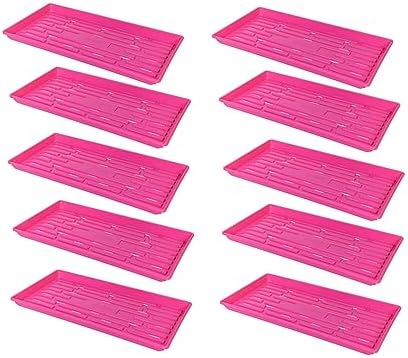 SUNPACK 10" x 20" Heavy Duty Shallow Plastic Seed Starting Tray, Magenta, 1" (Pack of 10) - Lined with Drainage Holes for Excess Water and Aeration, Ideal for Greenhouses or Indoor Gardening by SUNPACK