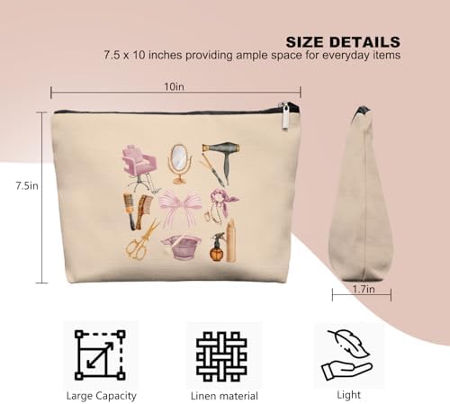 Hairstylist Gifts Women Makeup Bag, Cute Cosmetic Pouch for Hairdressers & Cosmetology Students, Hair Salon Travel Organizer Bag for Teen Girls, Aesthetic Stylist Accessories, 7.5 x 10 in - Image 2