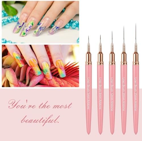 Artdone Metallic Nail Art Pens, Liner Brushes Set, 5PCS Pink Nail Tools - Image 6