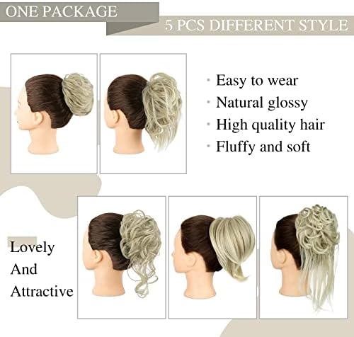 HMD 5 Pieces Messy Hair Bun Hairpiece Tousled Updo for Women - Image 2