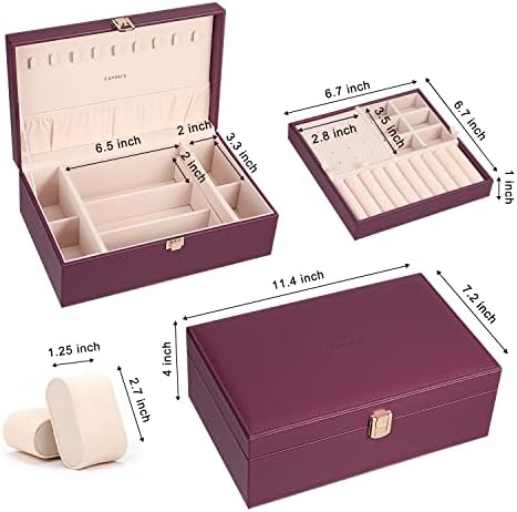 LANDICI 2-Layer Jewelry Box with 4 Watch Slots, Pink - Image 6