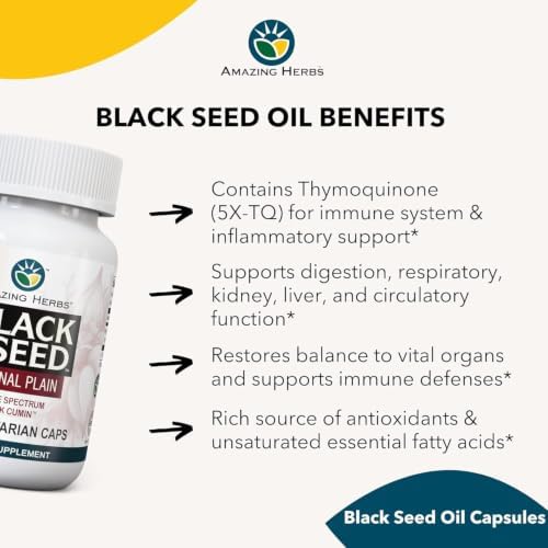 Amazing Herbs Whole Spectrum Black Seed Oil Capsules - 100 Count, 475mg - Image 6