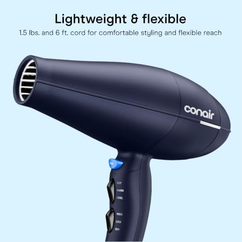 Conair Hair Dryer with Multi-Chamber Hair Diffuser Attachment, Dark Blue - Image 6