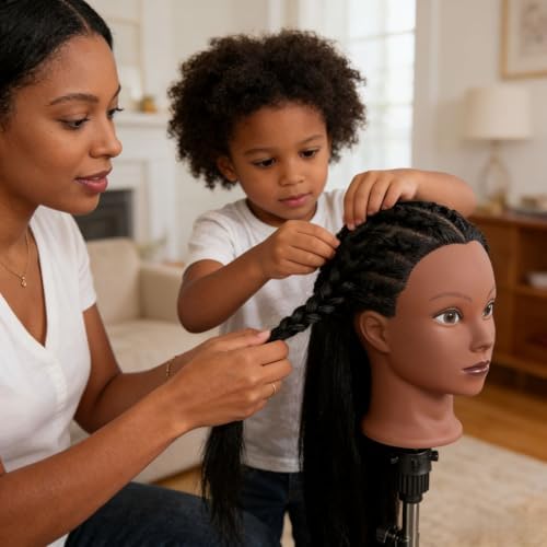 Black Mannequin Head with Hair, Cosmetology Mannequin Head for Braiding - Image 6