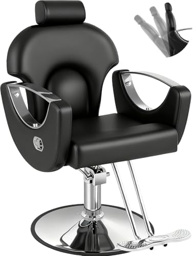 Black Reclining Salon Barber Chair for Hair Stylist, Professional Hair Stylist Chairs with Heavy Duty Hydraulic Pump, All Purpose Styling Hairdresser Braiding Shampoo Chair for Spa Home Euipment by FELIVINE