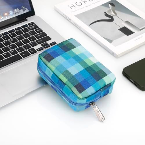E-Tree Cute Small Makeup Bag,Cosmetic Toiletry Make up Little Items Pouch for Purse,Zipper Mini Tech Charger Cable Electronic Organizer Case,Travel Accessories for Women Men Teen,Blue Checkered - Image 6