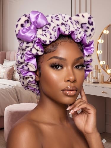 Luxury Lavender Plush Satin Lined Bonnet for Women, Sleep Hair Bonnet for Curly Natural Hair, Braids & Locs, Adjustable Night Cap for Frizz Control - Image 2