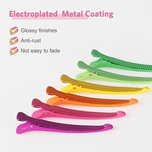AIMIKE Hair Styling Accessories - 6pcs No-Crease Duck Bill Clips with Silicone Band for Sectioning, Roller, Cutting and Salon Use in Neon Colors - Image 2