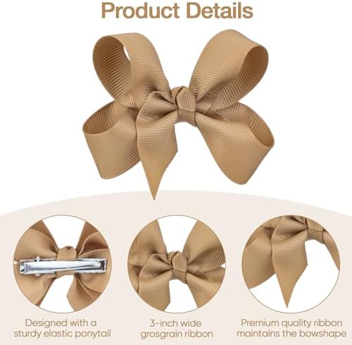 3 Inch Latte Hair Bow Clips for Girls - Set of 2 - Image 2