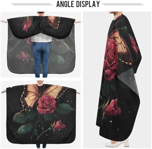 ALAZA Rose Flower Butterfly Barber Cape for Men Women, Waterproof Haircut Apron Beard Shaving Bib Hair Cutting Cloth 55 x 65 Inch - Image 5