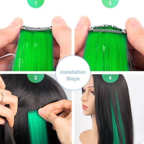 Green Hair Extensions Clip in Synthetic Colored Hairpieces 14 PCS - Image 5