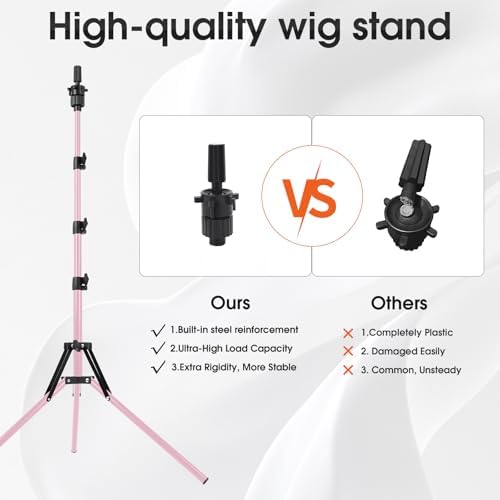 TopDirect 65 Inch Pink Mannequin Head Stand,Portable Adjustable Wig Stand Tripod,Mannequin Wig Head Stand Suitable for Beauty Schools,Barber Training,DIY Styling Design - Image 7
