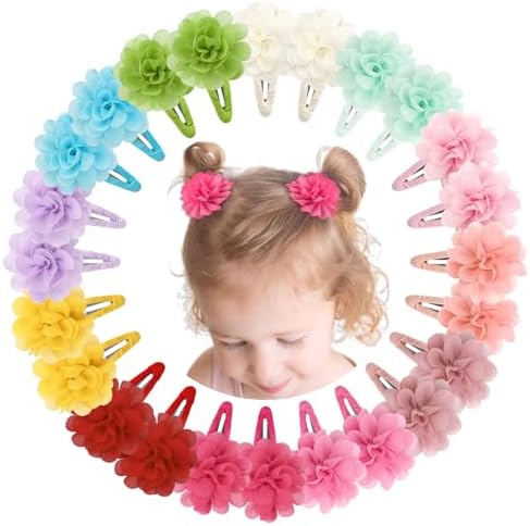 DED 24PCS 2.7" Chiffon Flower Hair Bows Clips for Girls Infants Toddlers by DED