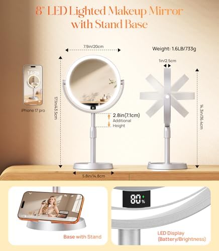 Gospire ABS 8" Lighted Makeup Mirror with Lights and 20X Magnification - Image 3