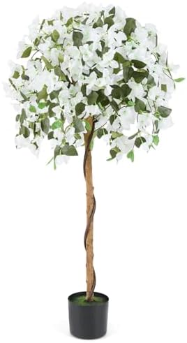 Goplus 53” Bougainvillea Artificial Tree, Faux Silk Flower Tree in Pot w/ 576 Flowers, 288 Leaves, Tall Fake Floor Plant, Artificial Plants for Indoor Outdoor Bedroom Living Room Decor, White by Goplus