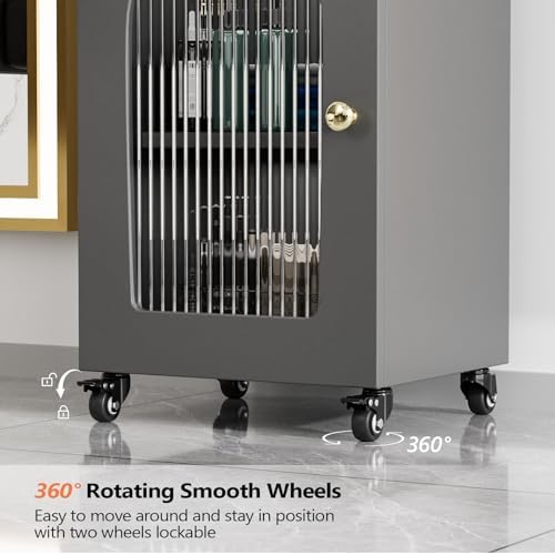OmySalon Salon Cart with Wheels, 3-Tier Rolling Beauty Cart with Glass Door & Dryer Holder, Mobile Hair Styling Station for Barber, Spa, Esthetician, Nail & Tattoo Artists, Lockable Storage, Grey - Image 6